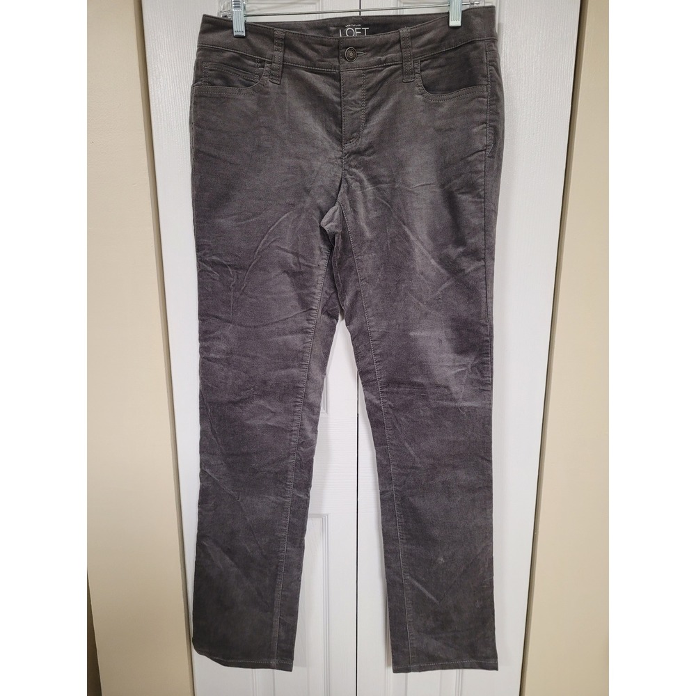 Ann Taylor LOFT Velor Pants Womens 4 Gray Excellent Modern Straight Leg